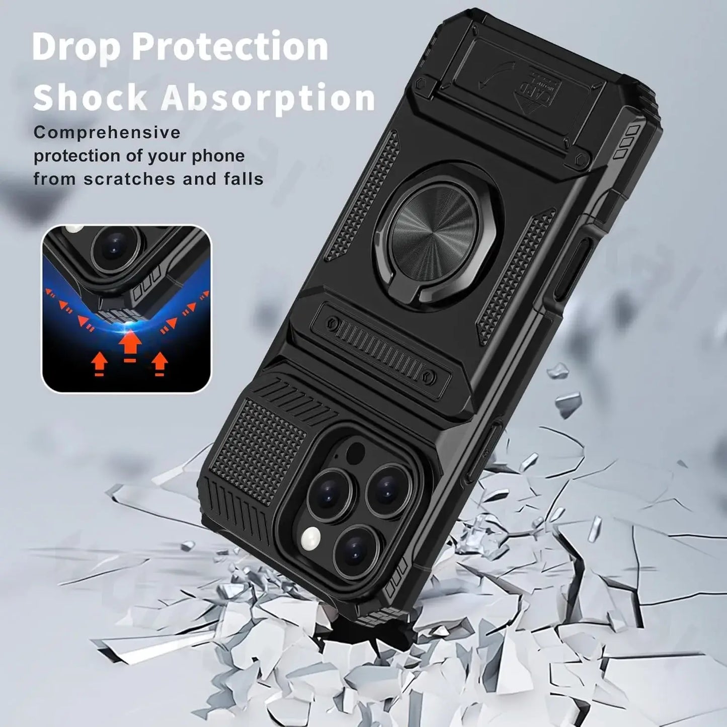 Case For iPhone 16 Pro Max 15 Pro 15 Pro Max 14 Card Holder Magnetic Rotated Ring Kickstand Layer Heavy Shockproof Wallet Covers