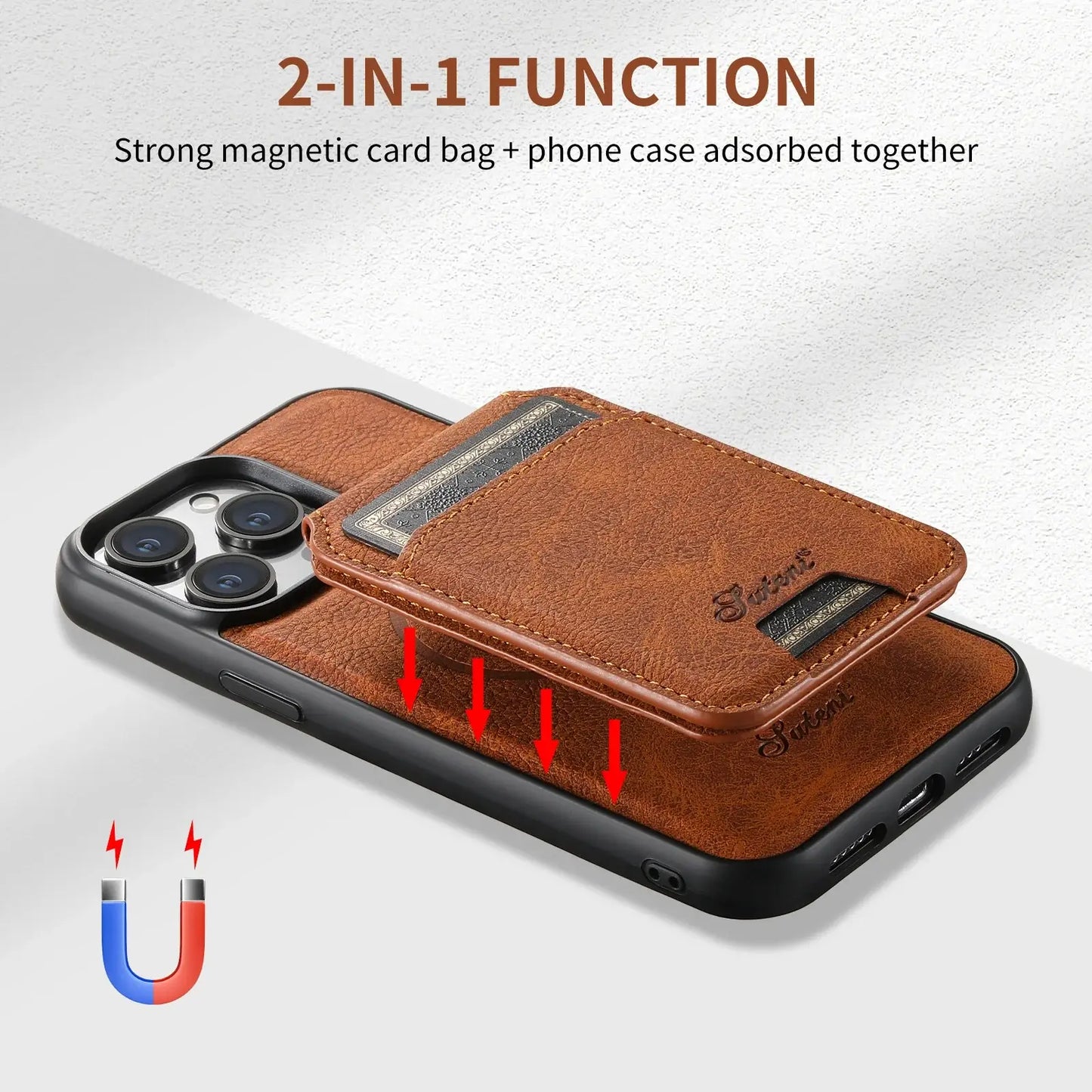 SUTENI Detachable Card Holder Leather Magnetic Pocket Cover Wallet Phone Case For iPhone X XS XR 11 12 13 14 15 16 Pro Max Plus