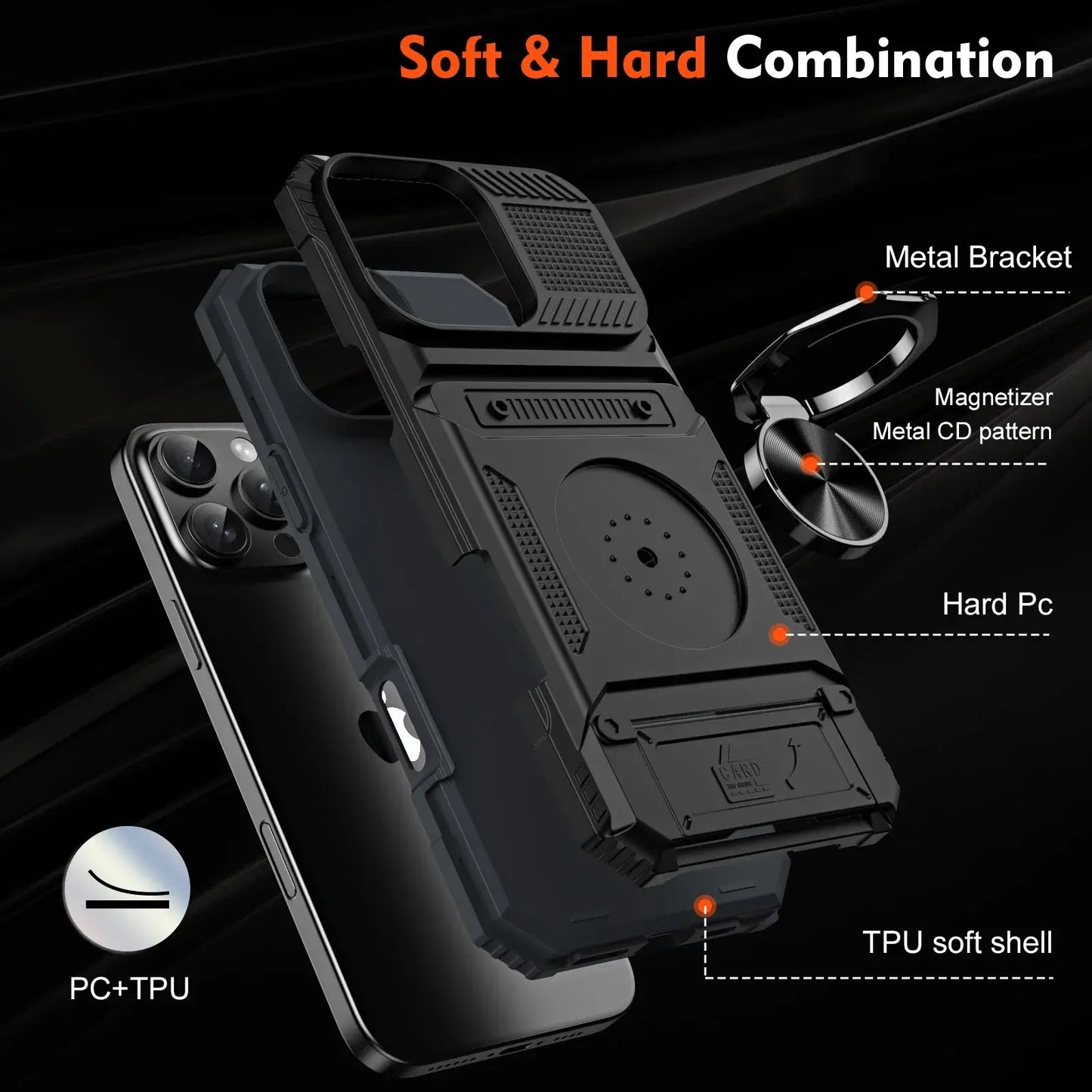 Case For iPhone 16 Pro Max 15 Pro 15 Pro Max 14 Card Holder Magnetic Rotated Ring Kickstand Layer Heavy Shockproof Wallet Covers