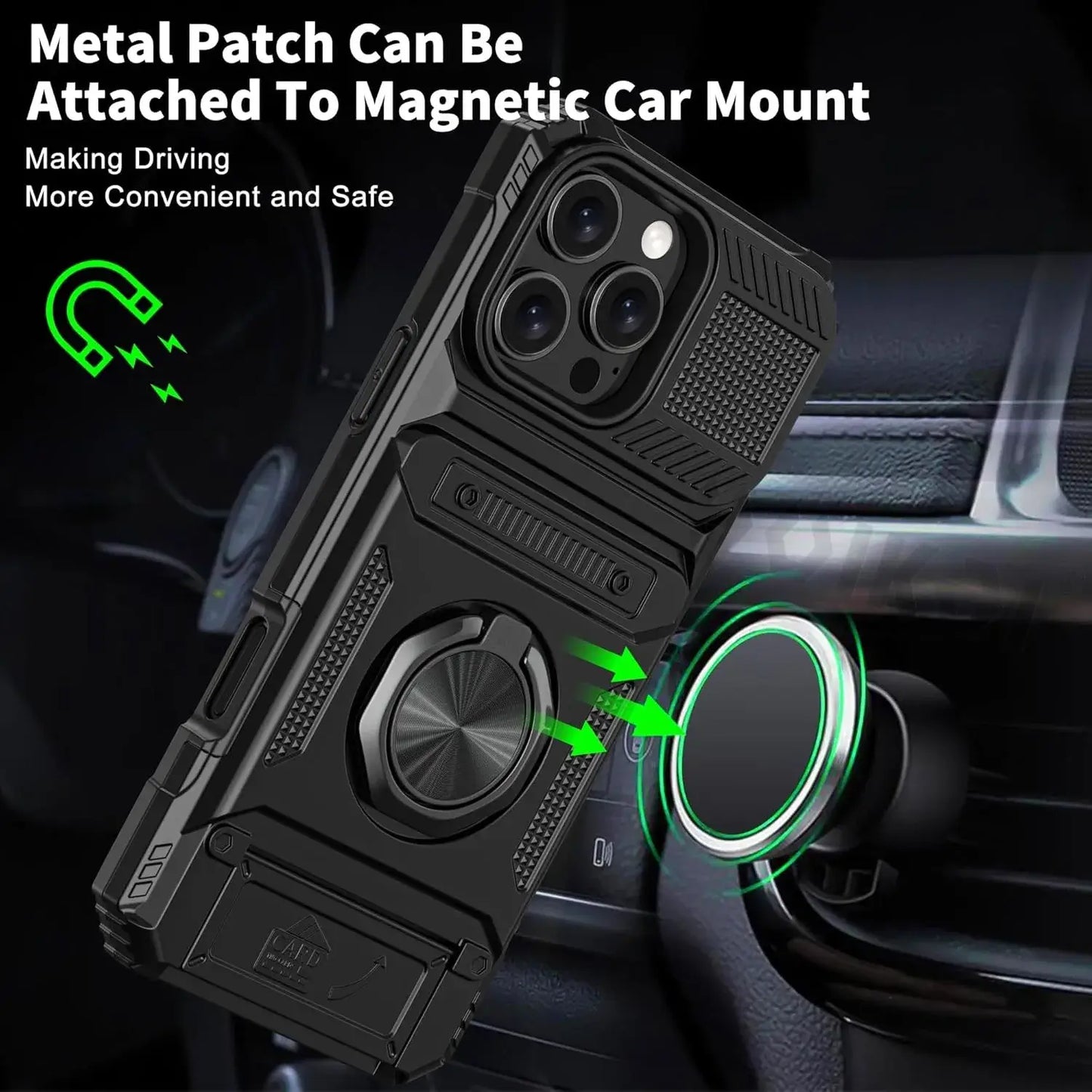 Case For iPhone 16 Pro Max 15 Pro 15 Pro Max 14 Card Holder Magnetic Rotated Ring Kickstand Layer Heavy Shockproof Wallet Covers