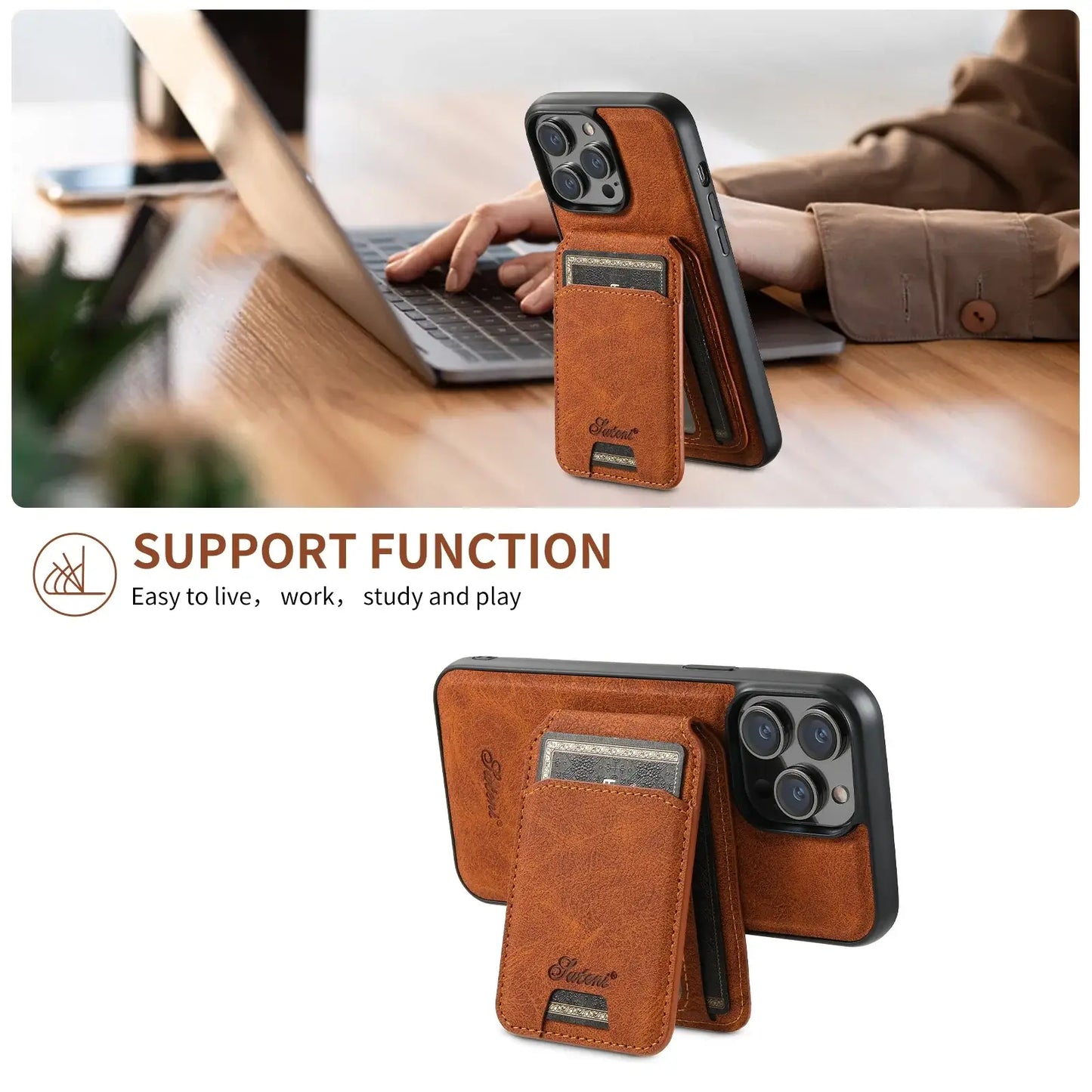 SUTENI Detachable Card Holder Leather Magnetic Pocket Cover Wallet Phone Case For iPhone X XS XR 11 12 13 14 15 16 Pro Max Plus